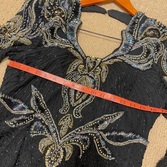 Vintage Tan-Chho Beaded Sequin Pure Silk Top Black Gold – M - Picture 14 of 15